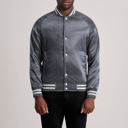 Men's Grey Satin Varsity Jacket – Xander Style
