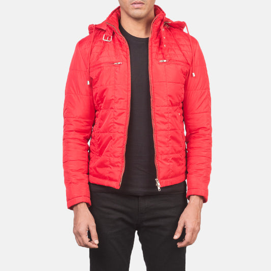 Men's Red Quilted Hooded Windbreaker Jacket – Alps Style
