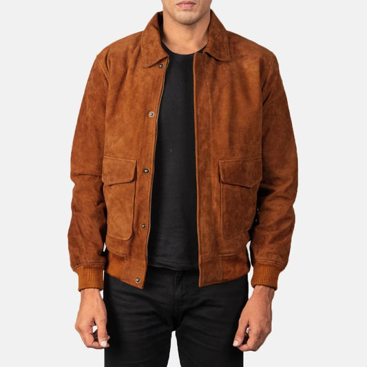 Men's Brown Suede A2 Bomber Jacket – Coffmen Style