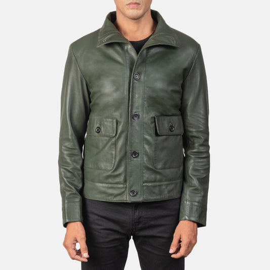 Men's Green Sheepskin Leather Bomber Jacket – Columbus Edit