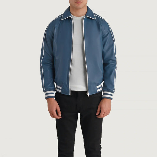 Men's Blue Cowhide Leather Varsity Jacket – Cooper Style