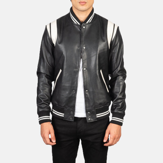 Men's Black Sheepskin Leather Varsity Jacket – Dantee Style