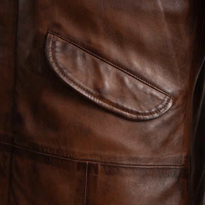 Delvin Distressed Brown Leather Parka