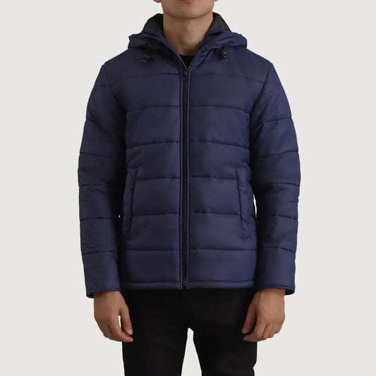 Men's Blue Hooded Puffer Jacket – Erico Style