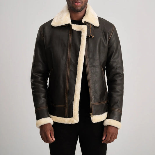 Men's Brown & Cream Cowhide Leather B-3 Bomber Jacket – Francis Style
