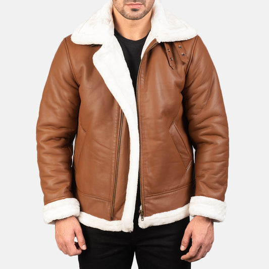 Men's Brown Sheepskin Leather B-3 Bomber Jacket – Francis Style
