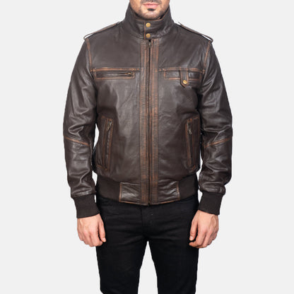 [FS] Glen Street Brown Leather Bomber Jacket