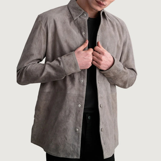 Men's Grey Suede Leather Shirt Jacket – Haven Overshirt