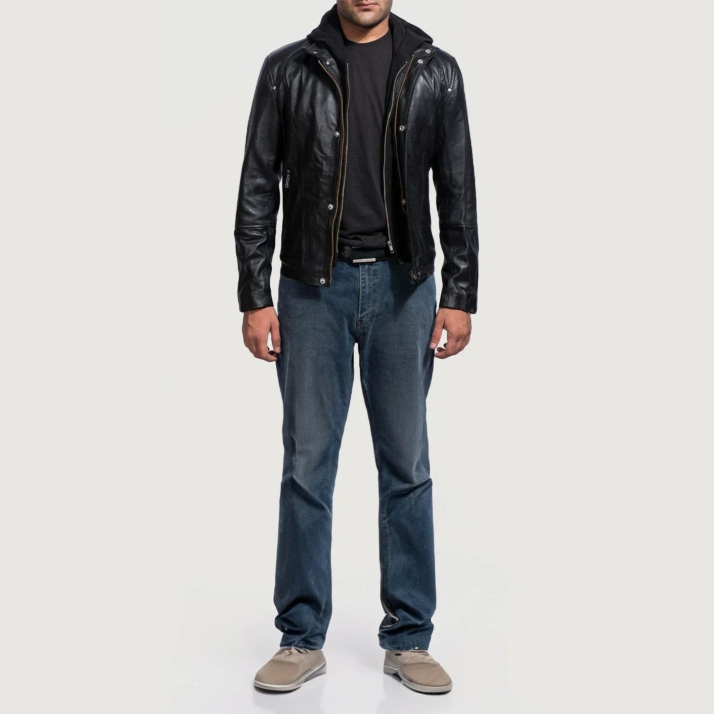 [FS] Highschool Black Hooded Leather Jacket