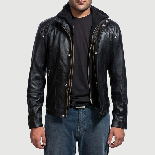 [FS] Highschool Black Hooded Leather Jacket
