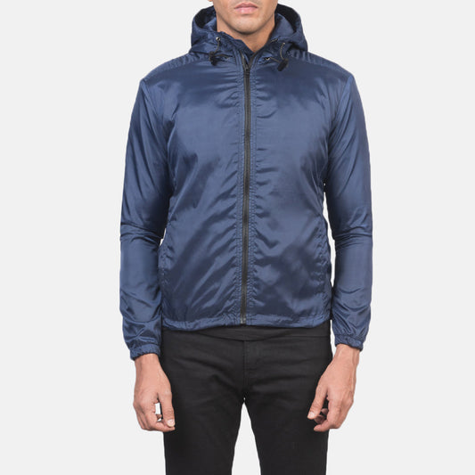 Men's Blue Hooded Windbreaker Jacket – Jimmy Style