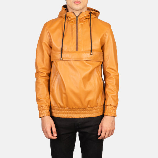 Men's Brown Hooded Sheepskin Leather Pullover Jacket – Kenton Style