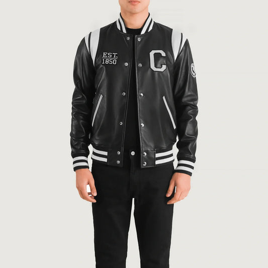 Men's Black Cowhide Leather Varsity Jacket – Liberte California Style