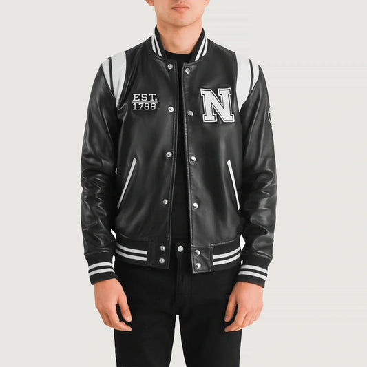 Men's Black Cowhide Leather Varsity Jacket – Liberte New York Style