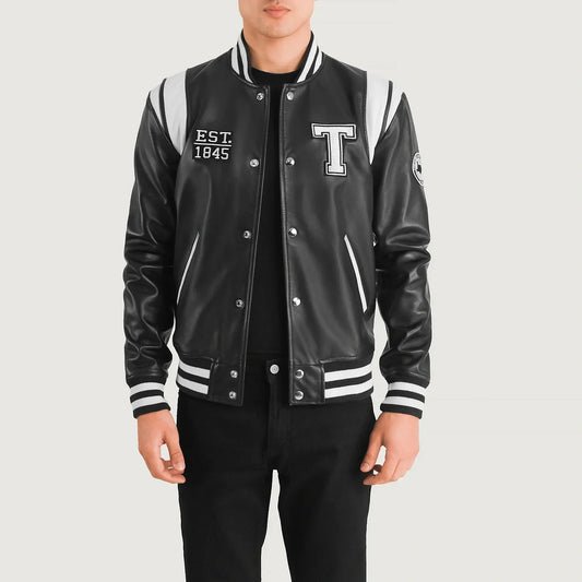 Men's Black Cowhide Leather Varsity Jacket – Liberte Texas Style