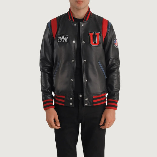 Men's Black Cowhide Leather Varsity Jacket – Liberte USA Style