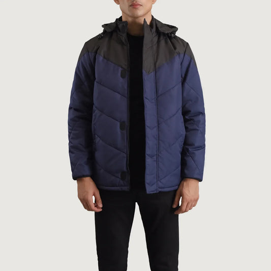 Men's Black & Blue Hooded Puffer Jacket – Luka Style