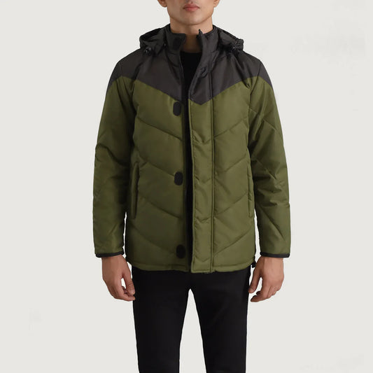 Men's Black & Green Hooded Puffer Jacket – Luka Style