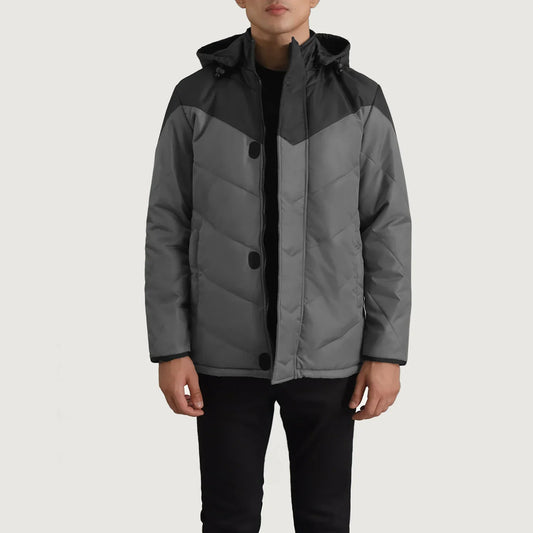 Men's Black & Grey Hooded Puffer Jacket – Luka Style