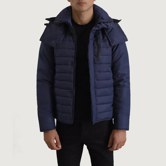 Men's Blue Hooded Puffer Jacket – Malcolm Style