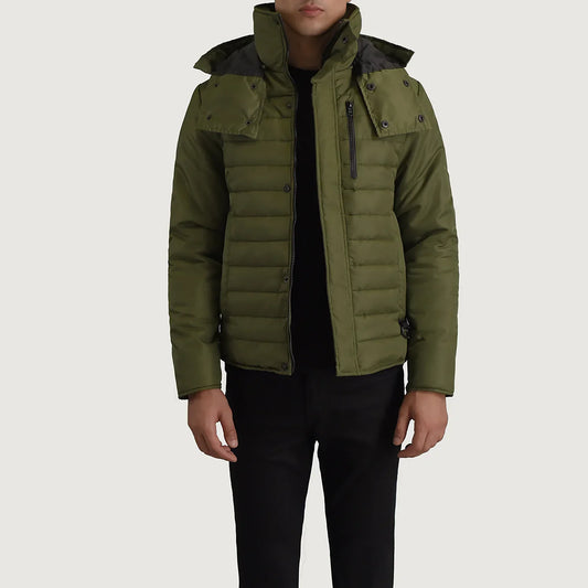 Men's Green Hooded Puffer Jacket – Malcolm Style