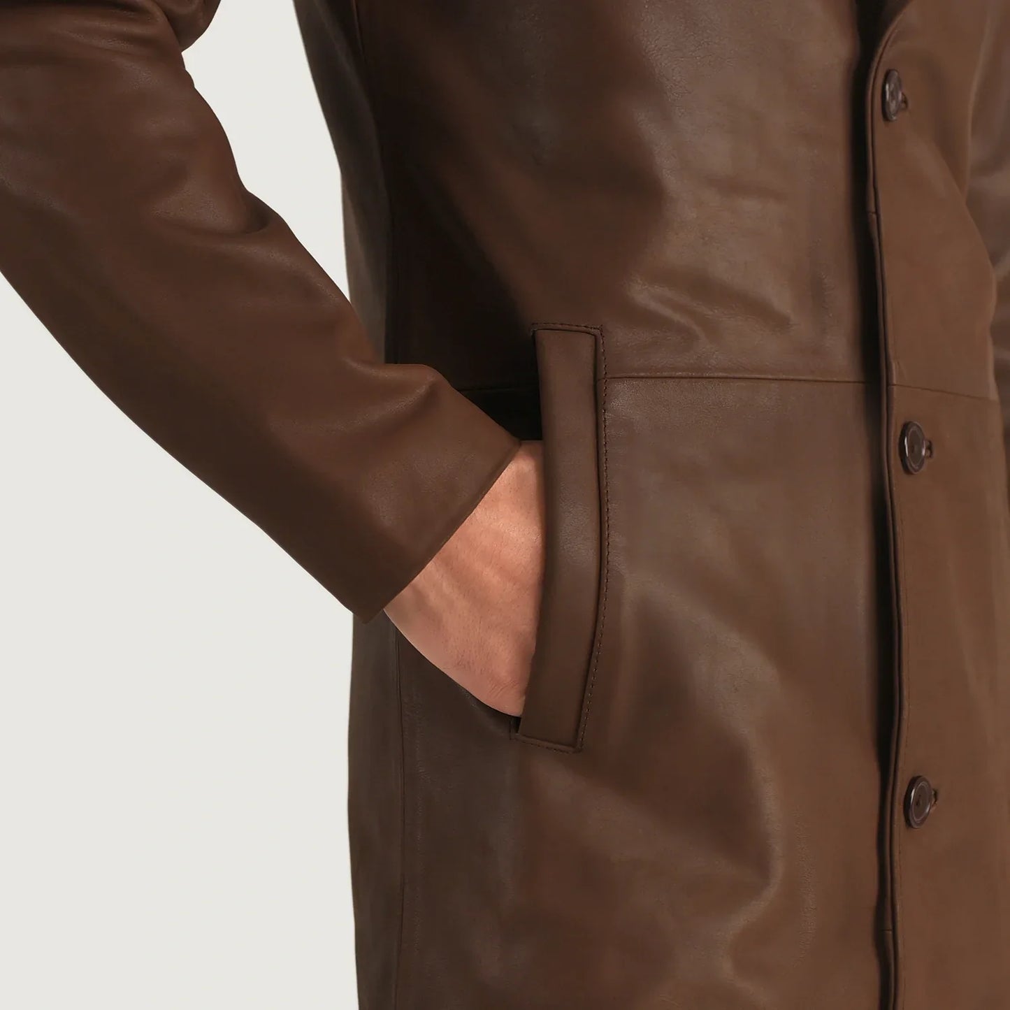 Mateo Brown Leather Single Breasted Coat