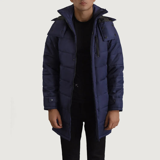 Men's Blue Hooded Parka Jacket – Moore Style