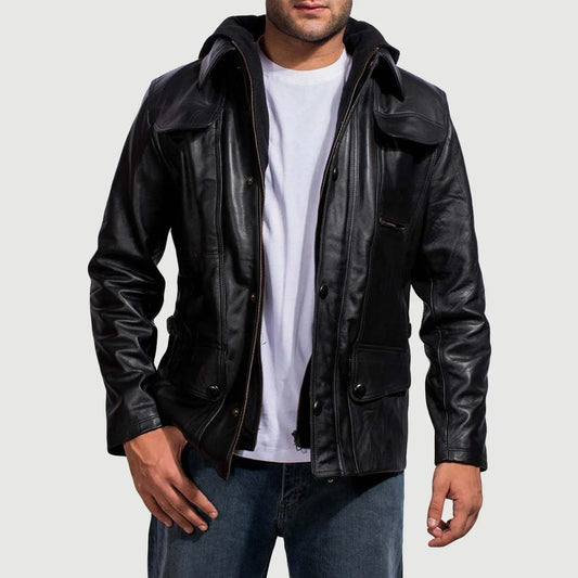 [FS] Moulder Hooded Black Leather Jacket