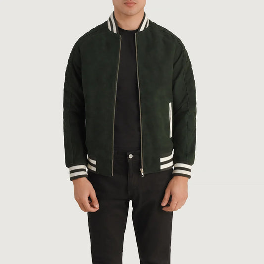 Men's Green Cowhide Suede Varsity Jacket – Pascal Style