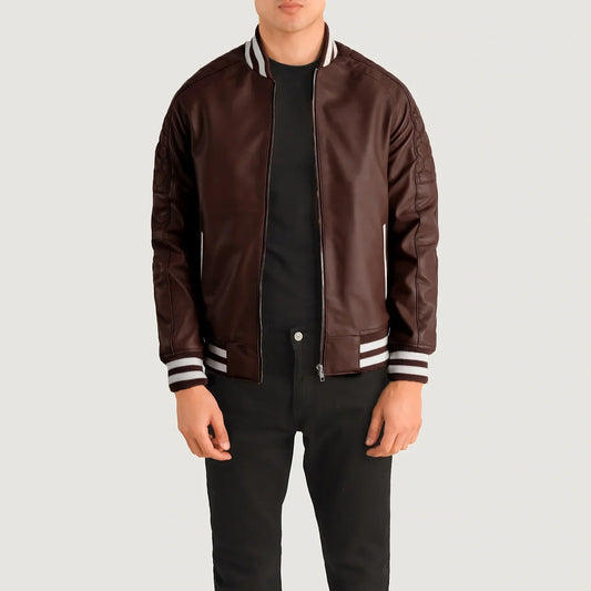 Men's Maroon Cowhide Leather Varsity Jacket – Pascal Style