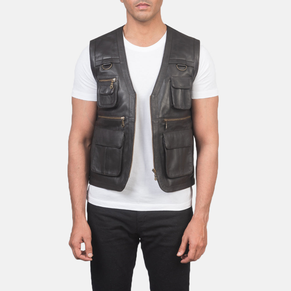 Safari Brown Leather Vest SH98