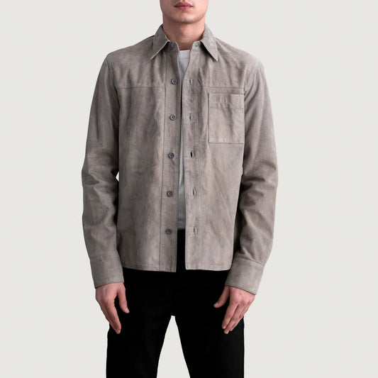 Men's Grey Suede Leather Shirt Jacket – Scout Overshirt