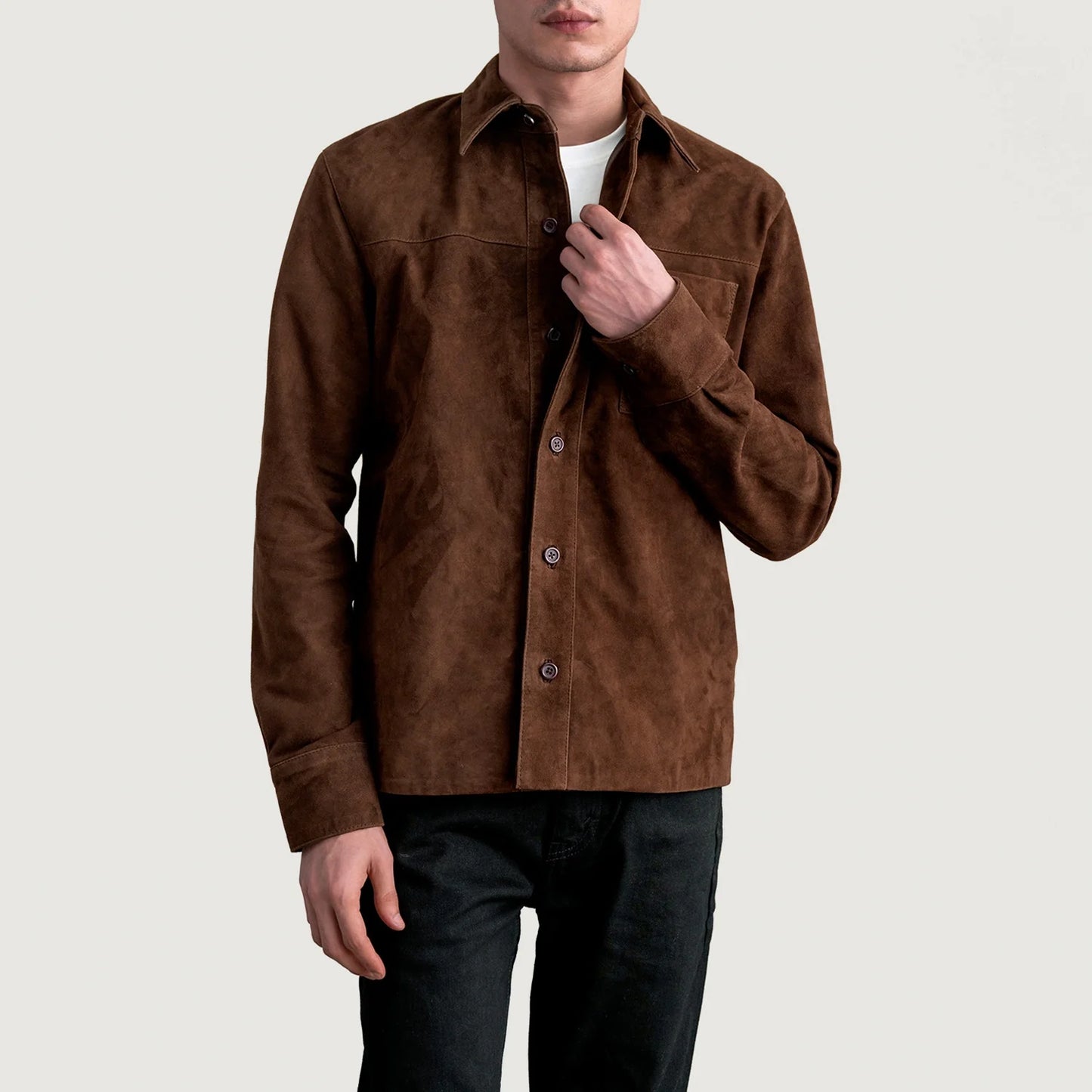 Scout Mocha Suede Leather Shirt SH94