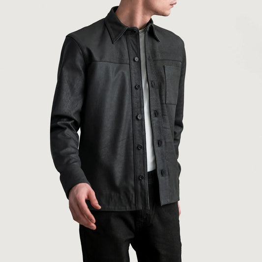 Men's Tumbled Black Leather Shirt Jacket – Scout Overshirt