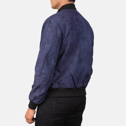 Shane Blue Suede Bomber Jacket SH87