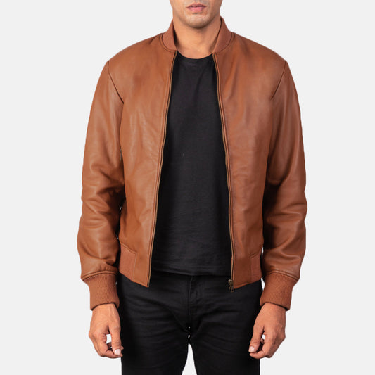 Men's Brown Sheepskin Leather Bomber Jacket – Shane Style