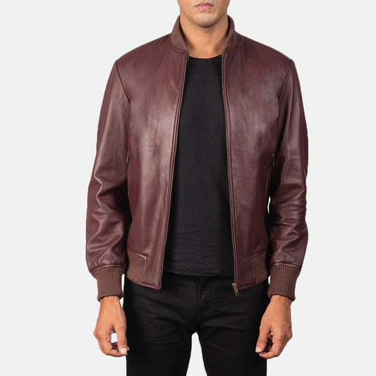 Men's Maroon Sheepskin Leather Bomber Jacket – Shane Style