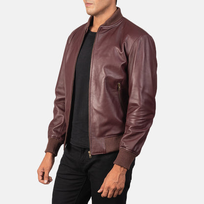 Shane Maroon Leather Bomber Jacket SH84