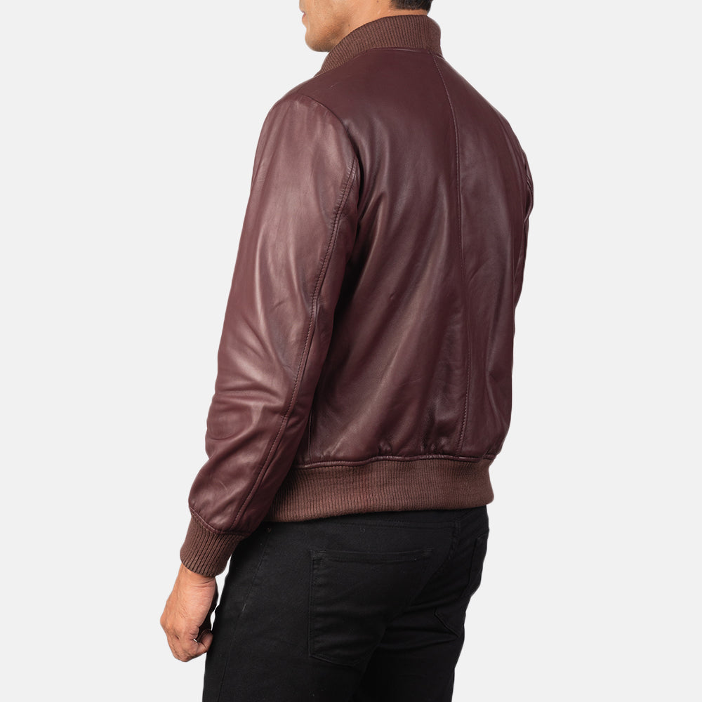 Shane Maroon Leather Bomber Jacket SH84