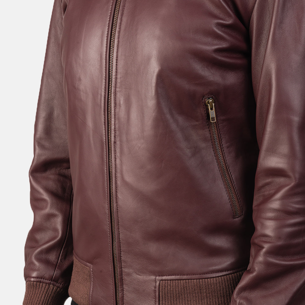 Shane Maroon Leather Bomber Jacket SH84