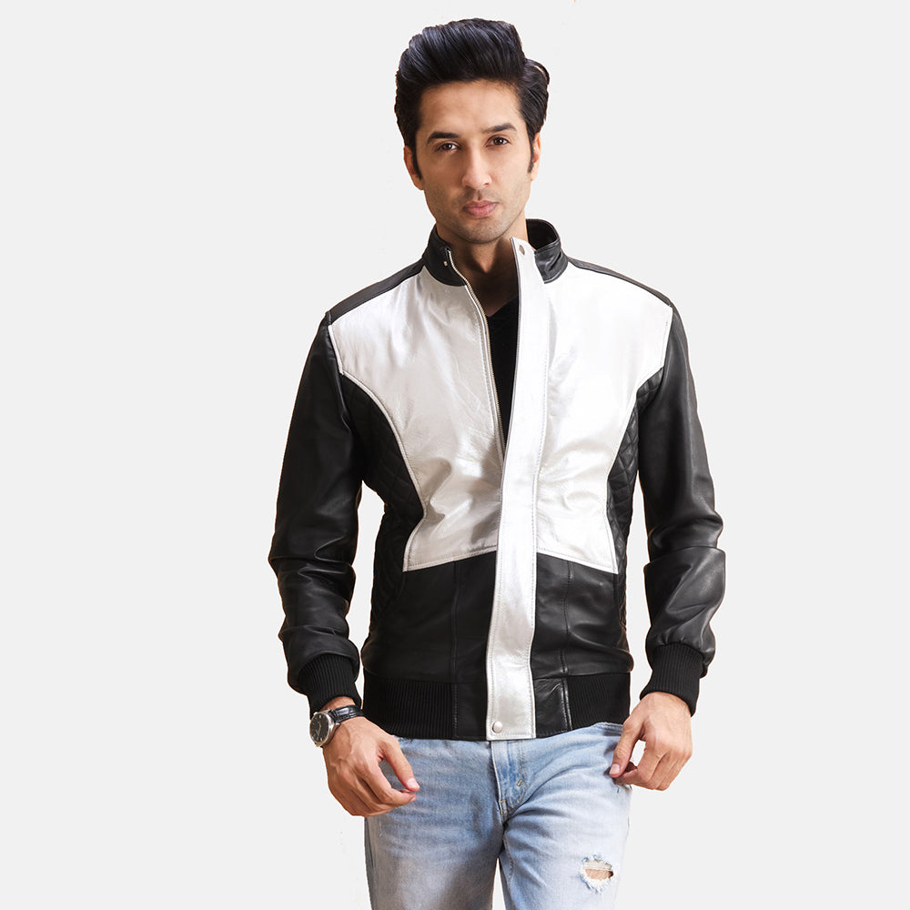 Spade Silver Black Leather Bomber Jacket SH79
