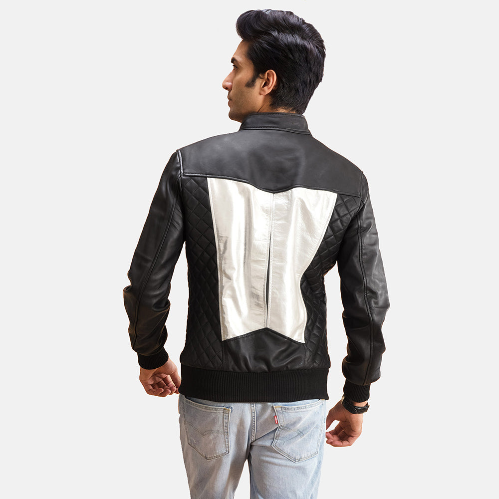 Spade Silver Black Leather Bomber Jacket SH79