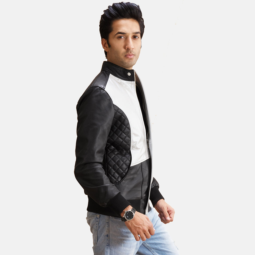 Spade Silver Black Leather Bomber Jacket SH79