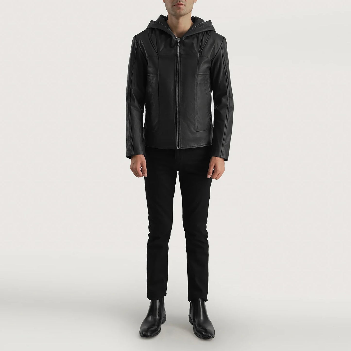 Spratt Black Hooded Leather Jacket SH78