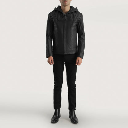 Spratt Black Hooded Leather Jacket SH78