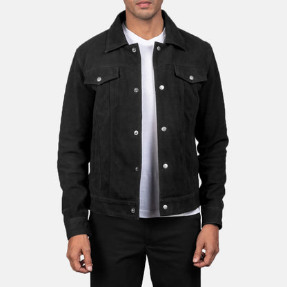 Stallon Black Suede Trucker Jacket SH77