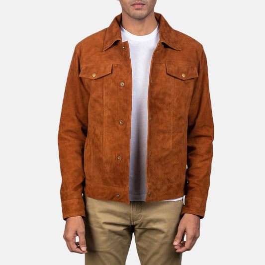 Men's Brown Goatskin Suede Trucker Jacket – Stallon Style