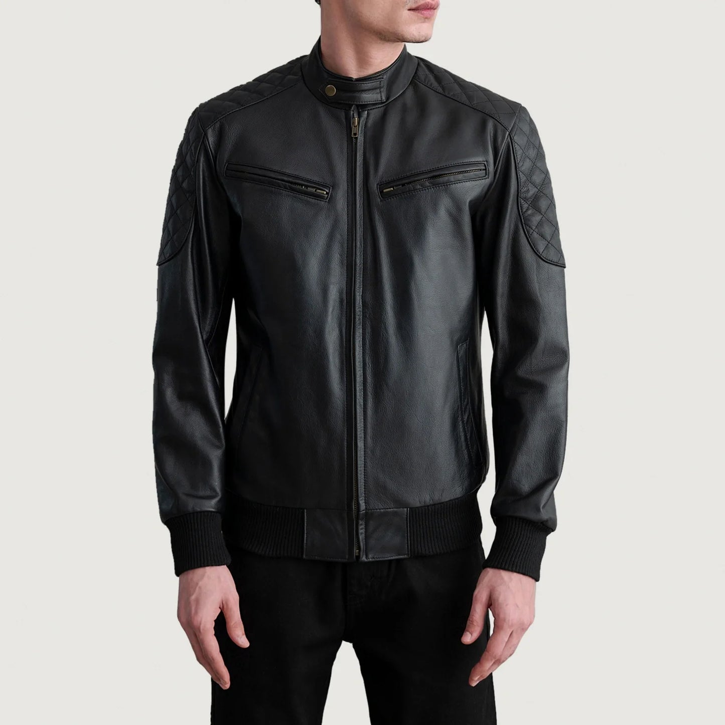 Sven Black Leather Bomber Jacket SH74