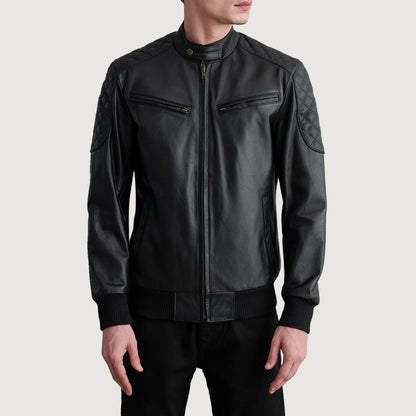 Sven Black Leather Bomber Jacket SH74
