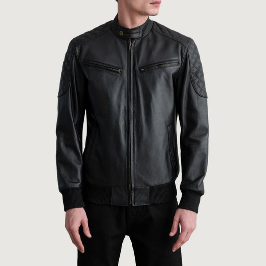Sven Black Leather Bomber Jacket SH74